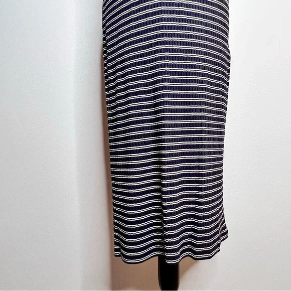 Madewell Womens Racerback Midi Tank Dress Large Striped Ribbed Navy Blue White - Picture 5 of 14